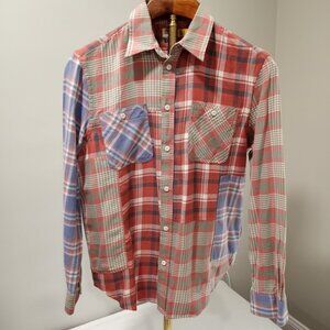 RALPH LAUREN POLO PATCHWORD PLAID LONG SLEEVE CASUAL SHIRT WOMENS SIZE L